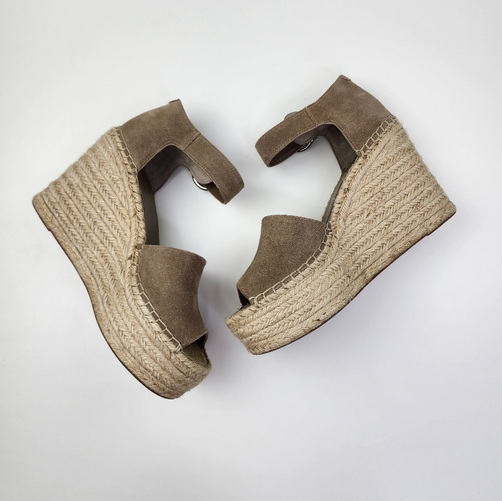 Marc Fisher Alida Espadrille Platform Wedges Taupe Suede Women's Size 10